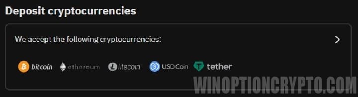 replenishment of the account with cryptocurrency on the Deriv platform