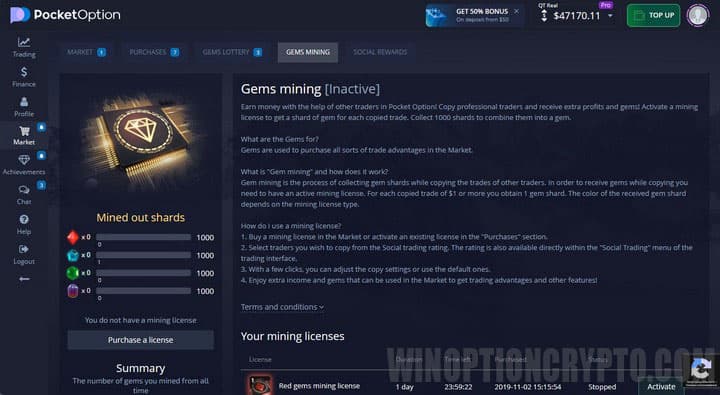 possibility of crystal mining in pocket option