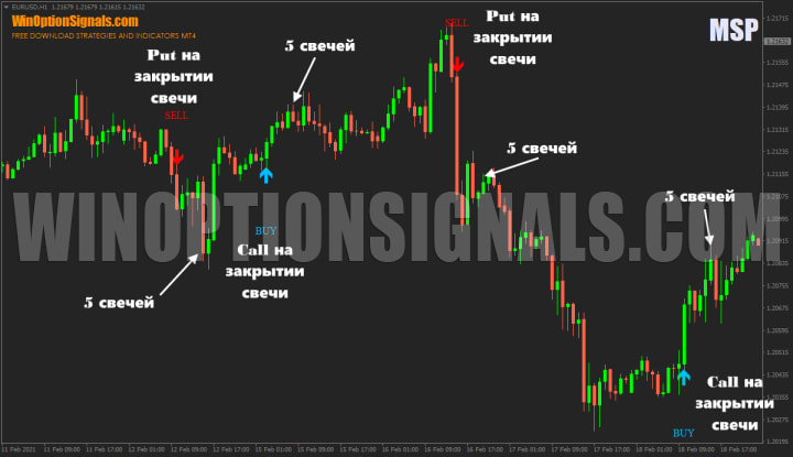 call and put using the indicator for binary options MSP Indicator