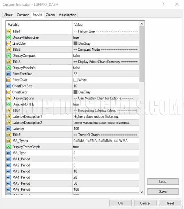Luna FX Info Panel Settings