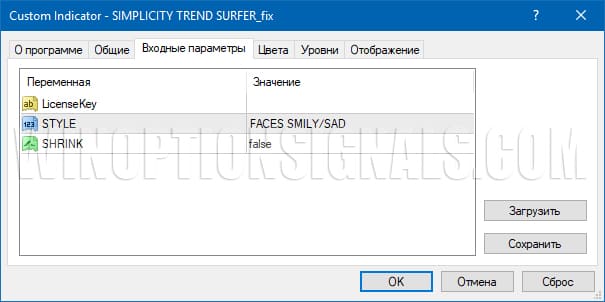 simplicity trend indicator settings